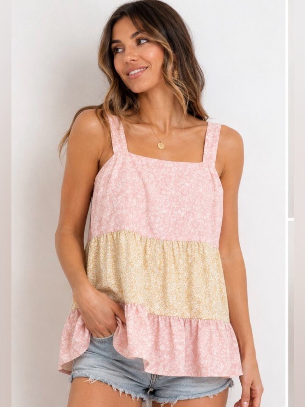 Vernacular Colorblock Floral Tiered Tank Top – Size Medium
